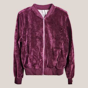 Z BY ZELLA Burgundy Velvet Velour Track Zip Up Jacket | Red Purple Sweatshirt